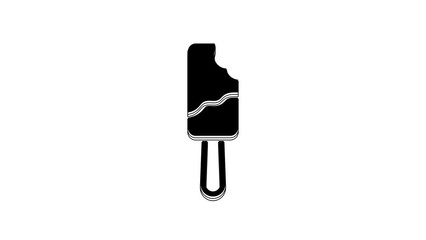 Sticker - Black Ice cream on stick icon isolated on white background. Sweet symbol. 4K Video motion graphic animation