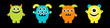 Monster set line. Happy Halloween. Cute face head. Four colorful monsters. Cartoon kawaii scary funny character. Different emotion. Baby collection. T-shirt design. Black background. Flat design.