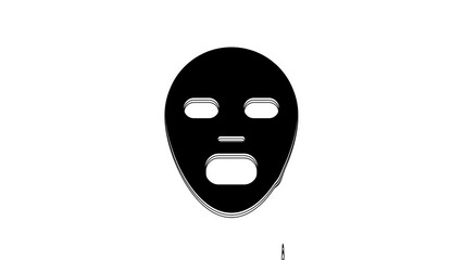 Poster - Black Facial cosmetic mask icon isolated on white background. Cosmetology, medicine and health care. 4K Video motion graphic animation