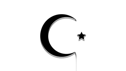 Wall Mural - Black Star and crescent - symbol of Islam icon isolated on white background. Religion symbol. 4K Video motion graphic animation