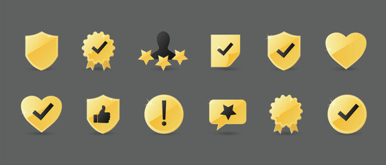 Feedback icon set. Business, rating, speech bubble, product, rating, star, comment, popularity, quality, service, work, review. Services concept. gold award winning icon set.