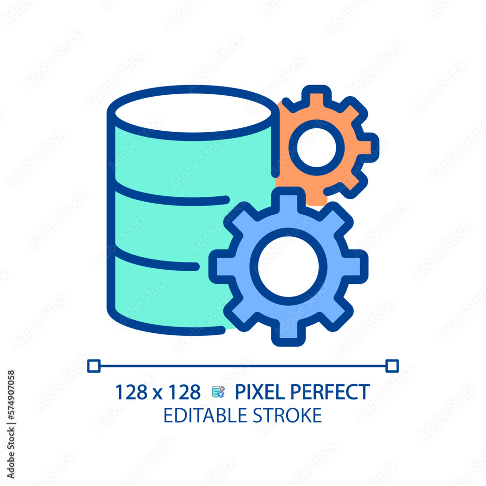 Data settings pixel perfect RGB color icon. Database configurations ...