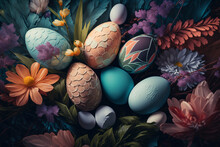 A Beautifully Decorated Easter Nest In A Stunning Garden Setting - Generative Ai