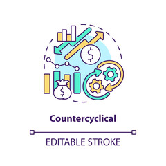 Wall Mural - Countercyclical concept icon. Opposite directions. Attribute of economic indicators abstract idea thin line illustration. Isolated outline drawing. Editable stroke. Arial, Myriad Pro-Bold fonts used