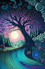 Wall Mural - surreal landscape with a big  tree