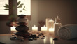burning candles and sea salt for spa treatment and relaxation objects. Generative AI