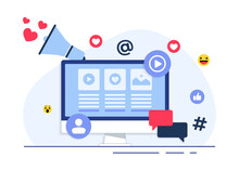 Social Media Marketing Concept Flat Vector Illustration For Landing Page, Web Banner, Mobile Application, Banner, Business Content Strategy, Web Design, Digital Marketing Online Connection Concept