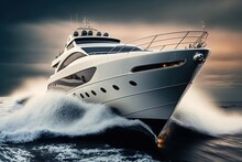 Luxury Lifestyle On White Boat With Stunning Waves And Dramatic Lighting