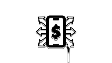 Canvas Print - Black Smartphone with dollar symbol icon isolated on white background. Online shopping concept. Financial mobile phone icon. Online payment. 4K Video motion graphic animation