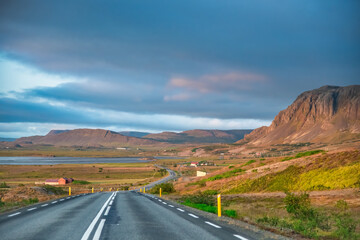 Poster - Driving along the beautiful roads of Iceland in summer season