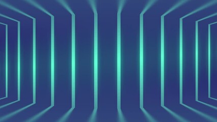 Poster - Creative background with bright floating strips of blue light on a dark blue surface. Abstract modern art design. Digital seamless loop animation. 3d rendering. HD resolution