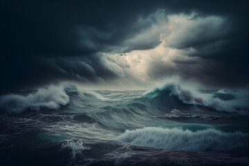 Wall Mural - An image of a stormy sea with dark clouds overhead, the turbulent and unpredictable With Generative AI