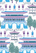 Seamless pattern illustration. The daily scenery in front of the royal palace, a historical heritage located in the middle of the Korean city
