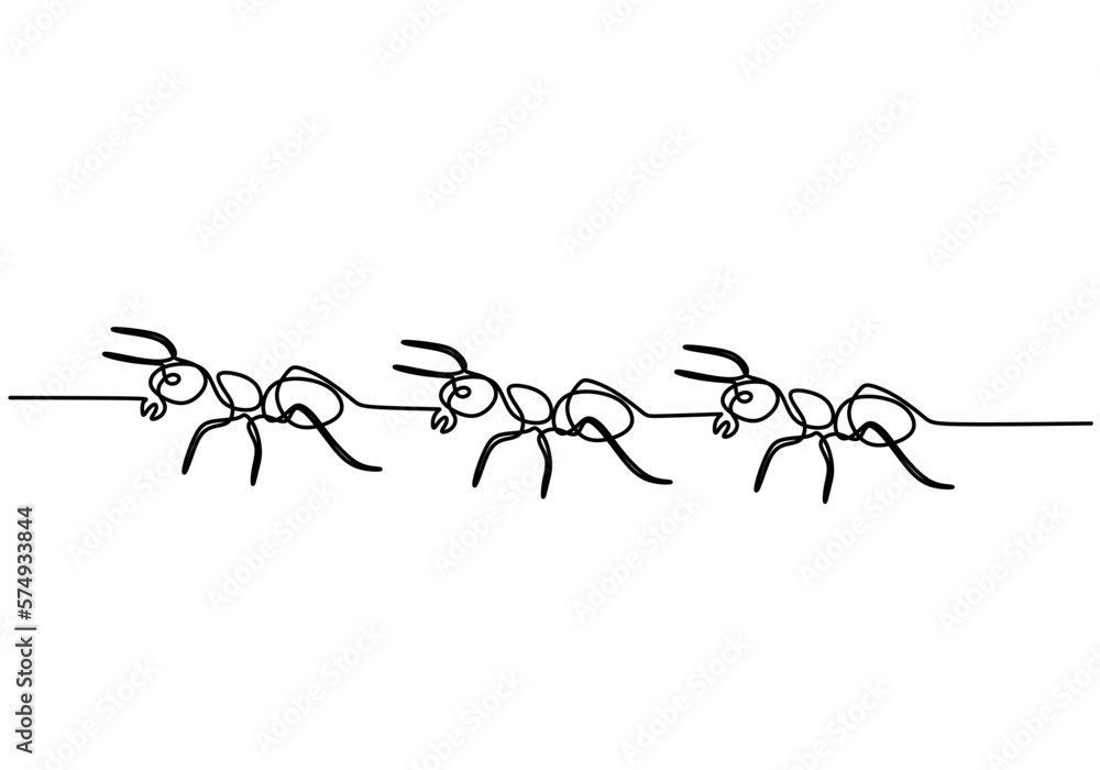 One line drawing of ants isolated on white background. Stock Vector ...