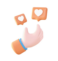 3d hand with love icon for UI UX web mobile apps social media ads designs