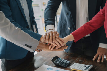 teamwork in meeting office. Business Finance Network group people negotiation to work success.