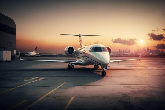 luxury private jet on airport runway (generative ai)