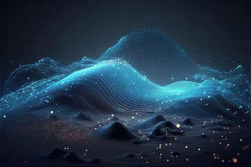 Futuristic big data visualization wave connecting neural network and moving on earth.Generative AI