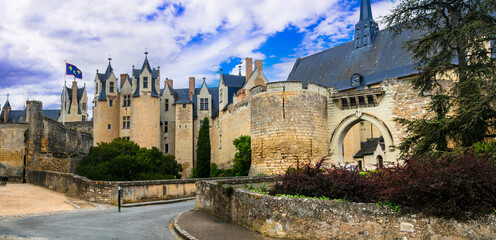 Poster - beautiful  medieval castles of Loire valley - Montreuil-Bellay. France