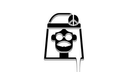 Poster - Black Hippie girl icon isolated on white background. Peace and love sign. Symbol pacificism freedom and love. 4K Video motion graphic animation