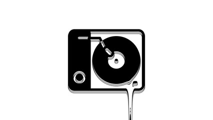 Sticker - Black Vinyl player with a vinyl disk icon isolated on white background. 4K Video motion graphic animation