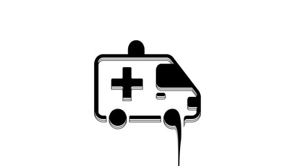 Sticker - Black Ambulance and emergency car icon isolated on white background. Ambulance vehicle medical evacuation. 4K Video motion graphic animation