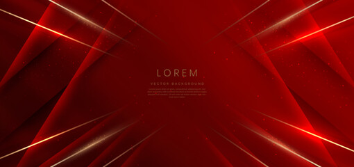 Wall Mural - Abstract elegant dark red background with golden line and lighting effect sparkle. Luxury template design.