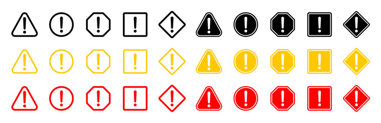 Caution alarm set, symbols danger and warning signs, danger sign collection, attention signs