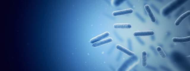bacteria. bacterium. blue color. prokaryotic microorganisms. 3d illustration. copy space. banner