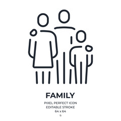 Wall Mural - family editable stroke outline icon isolated on white background flat vector illustration. pixel per