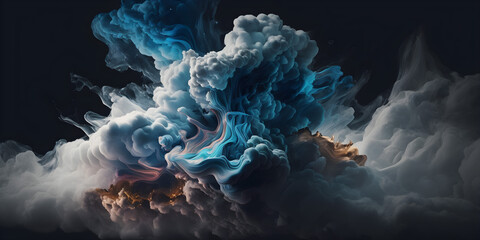 Wall Mural - blue smoke shadow , celestial space fade cloud background -ai generative