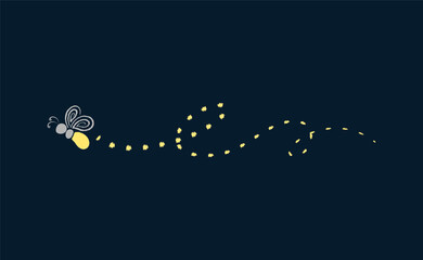 Firefly flying with trail clipart. Fireflies abstract illustration.