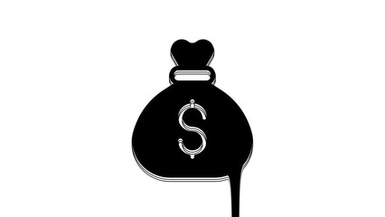 Wall Mural - Black Money bag icon isolated on white background. Dollar or USD symbol. Cash Banking currency sign. 4K Video motion graphic animation