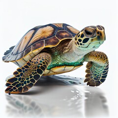 Wall Mural - Green Sea Turtle isolated on white background. Generative AI