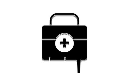 Sticker - Black First aid kit icon isolated on white background. Medical box with cross. Medical equipment for emergency. Healthcare concept. 4K Video motion graphic animation