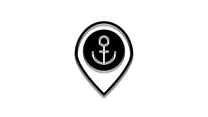 Poster - Black Map pointer with anchor icon isolated on white background. 4K Video motion graphic animation