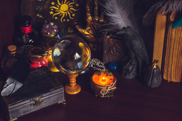 Concept of divination, predictions, crystal magic ball, paganism, wicca style