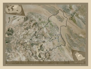 Wall Mural - Al Qasim, Saudi Arabia. High-res satellite. Labelled points of cities