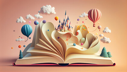 Gradient abstract world book day 3D illustration colorful background. Generative AI.