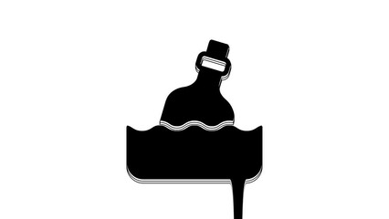 Canvas Print - Black Glass bottle with a message in water icon isolated on white background. Letter in the bottle. Pirates symbol. 4K Video motion graphic animation