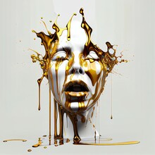 Fictional Character, Face Dripping And Melting With Liquid Paint Created With AI Generative Technology