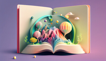 Wall Mural - Abstract world book day 3D illustration colorful background. Generative AI.