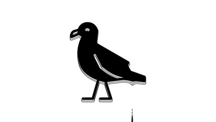 Canvas Print - Black Bird seagull icon isolated on white background. 4K Video motion graphic animation