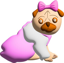 Wall Mural - 3d pug in a pink dress 