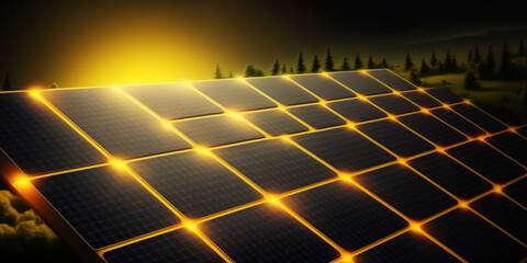 Wall Mural - banner of solar panels in nature. renewable and clean energy. generative ai