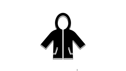 Sticker - Black Raincoat icon isolated on white background. 4K Video motion graphic animation