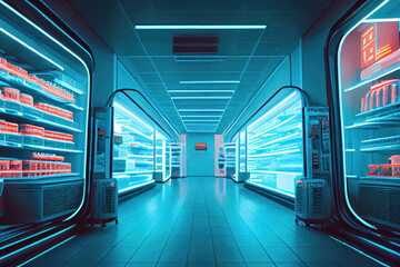 supermarket of future, no people, generative ai