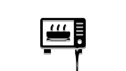 Sticker - Black Microwave oven icon isolated on white background. Home appliances icon. 4K Video motion graphic animation