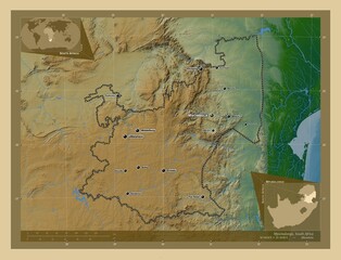 Canvas Print - Mpumalanga, South Africa. Physical. Labelled points of cities