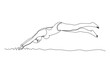 © MuhammadZulfan - Continuous single one line drawing art of swimming athlete woman jumping to start swim competition. Vector illustration of healthy sport lifestyle
